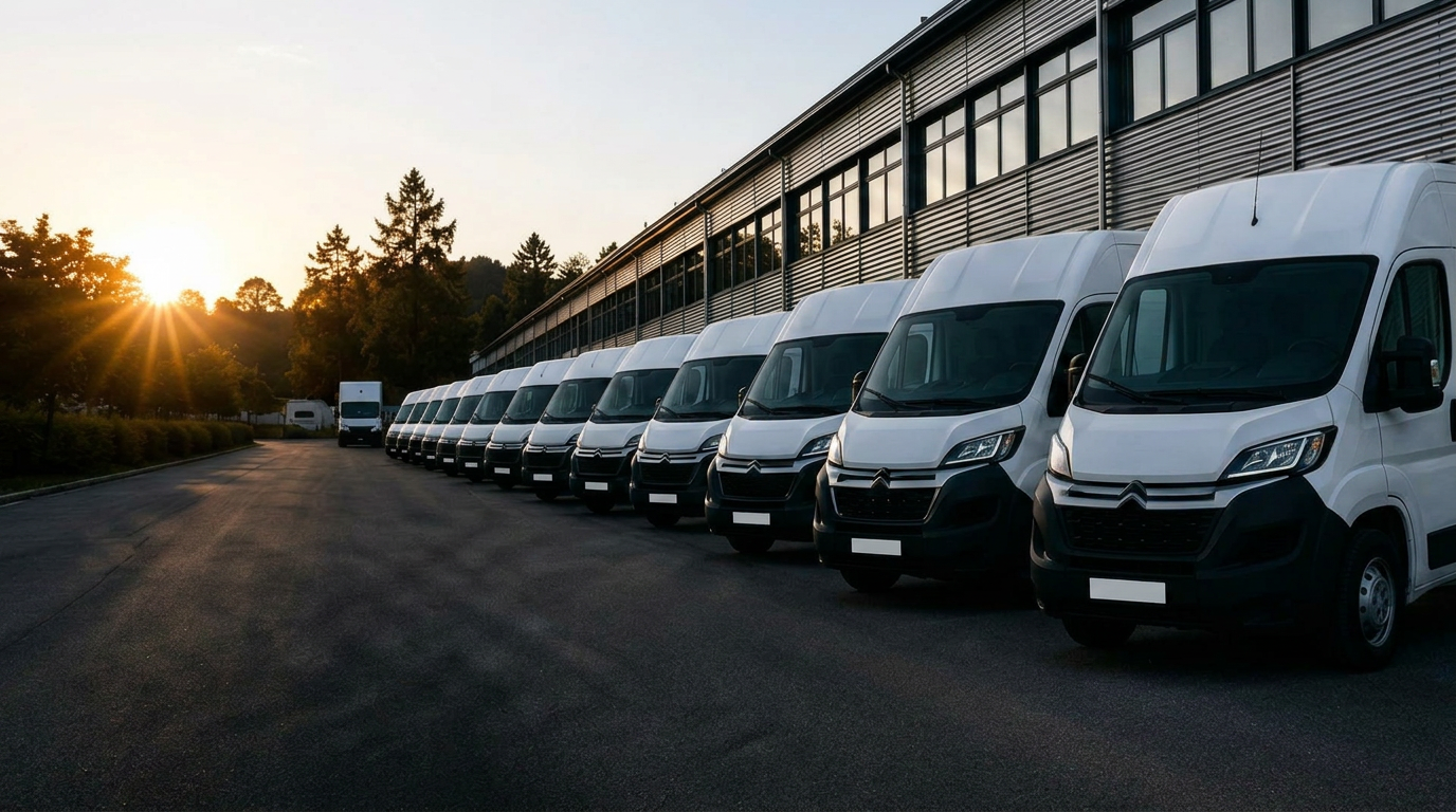 Fuhrpark der Maximus Transporte bei Sonnenaufgang